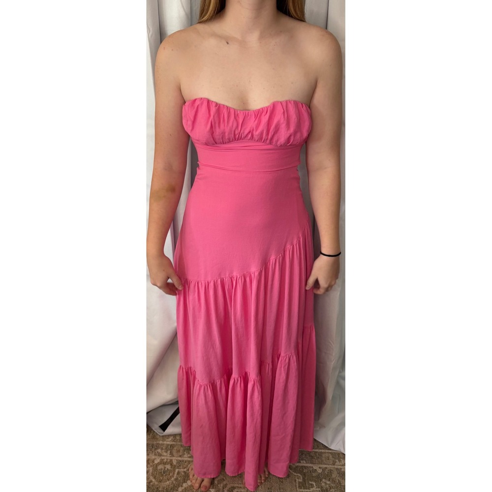 Hello Molly Iced Drinks Beachside Strapless Maxi Dress Feminine Barbie Dopamine